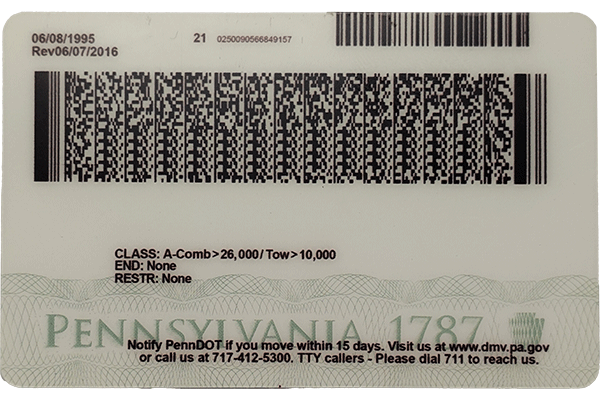 Pennsylvania Scannable CDL