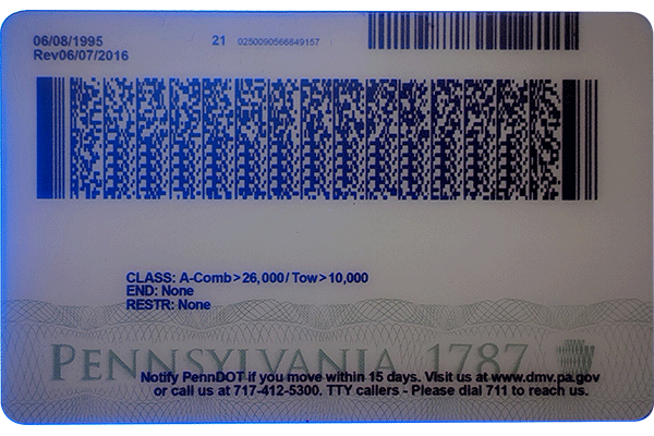 Pennsylvania Scannable CDL